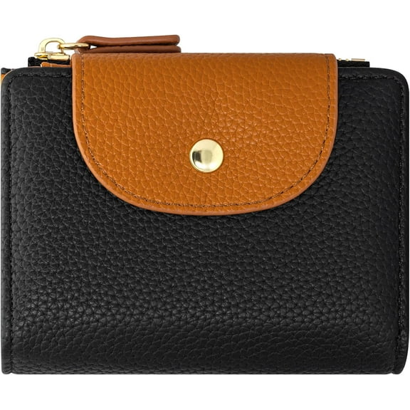 Small Compact Bifold Leather Wallet for Women RFID Blocking with Zipper Coin Pocket & ID Window (Bi-fold, Greem)