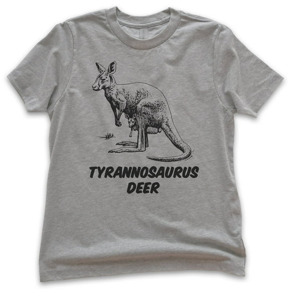 Kids Tyrannosaurus Deer Shirt, Youth Kids Boy Girl T-Shirt, Kangaroo Shirt, Roo Shirt, Dark Heather Gray, Medium