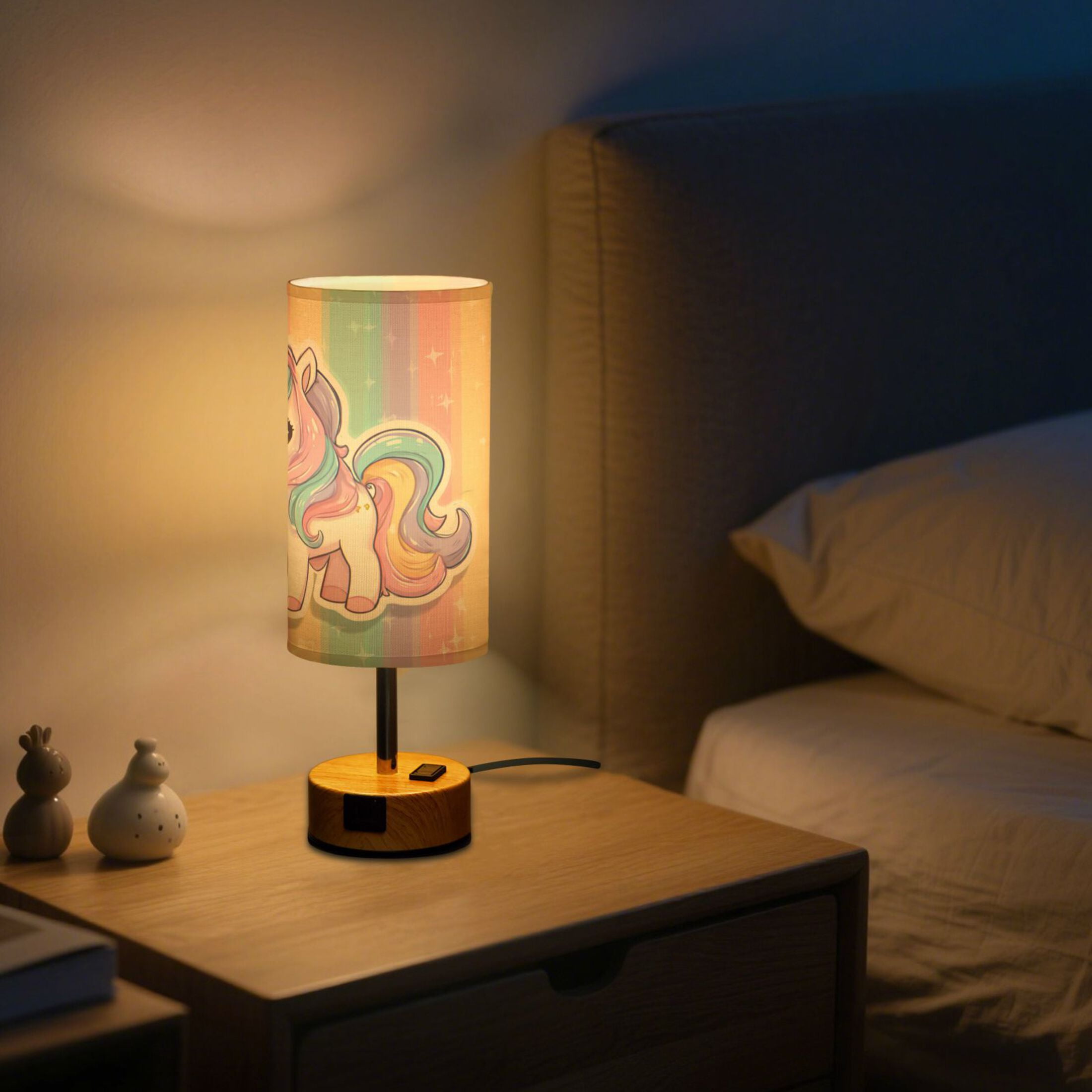 Touch-Control 3-Color Desk Lamp with Plug – Energy-Saving LED + 3 Simultaneous Charging Ports Cute Cartoon Unicorn