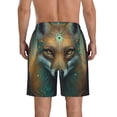 thumbnail image 3 of KLL Vintage Pattern Fox Men's Casual Summer Beach Shorts Hawaiian Shorts with Pockets-Small, 3 of 5