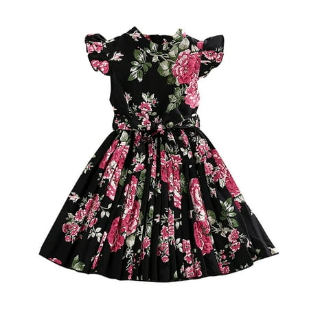 

HIBRO Girls Child Fly Sleeve Flowers Prints Ruffles Summer Beach Sundress Party Dresses Princess Dress Colla Dress Girls New Year Dress for Girls