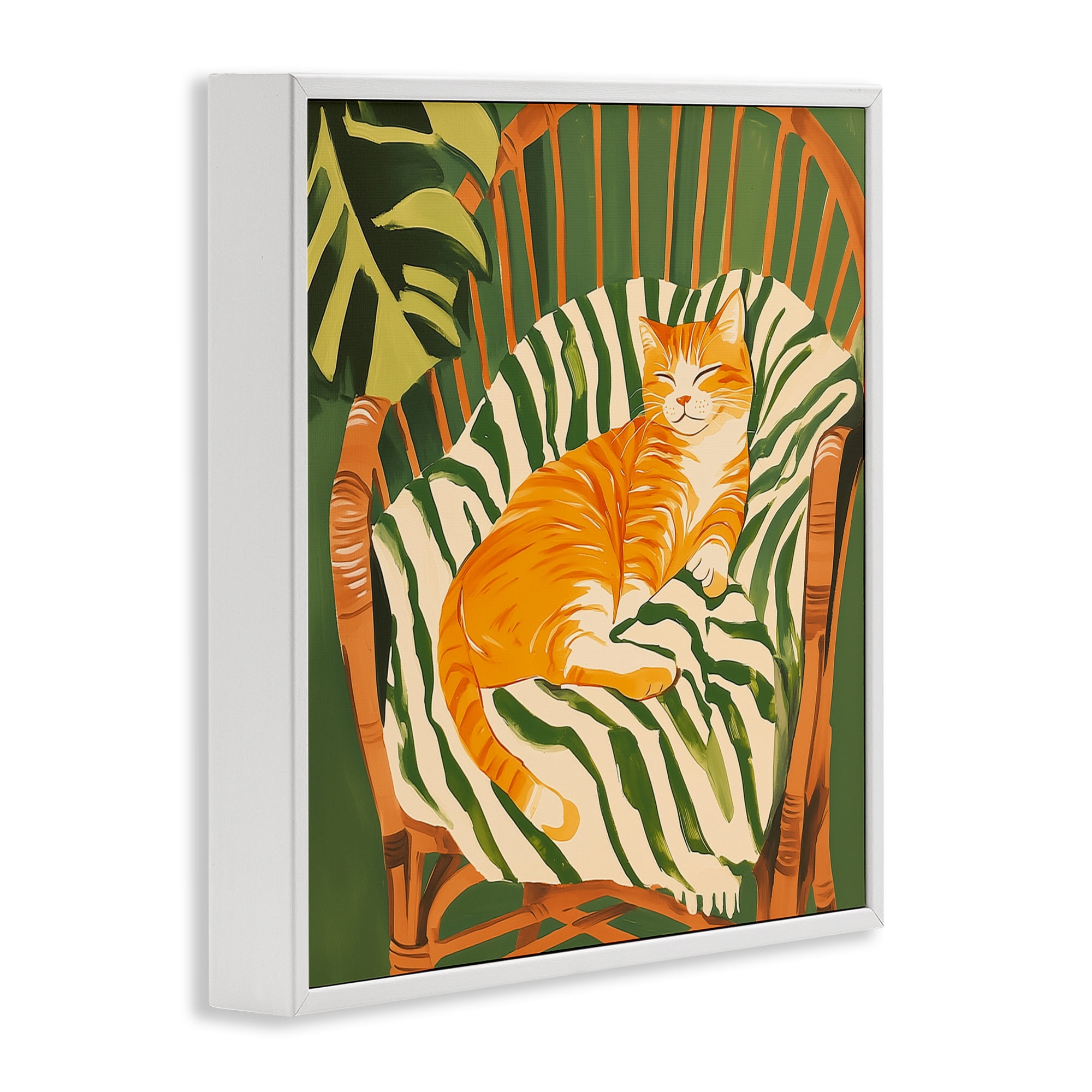 Stupell Industries Orange Cat in Rattan Chair White Framed Giclee Art, design by Walker Noble
