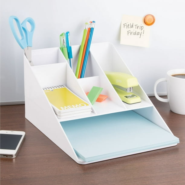 InterDesign Linus Office Supplies Desk Organizer with Paper Tray, White ...