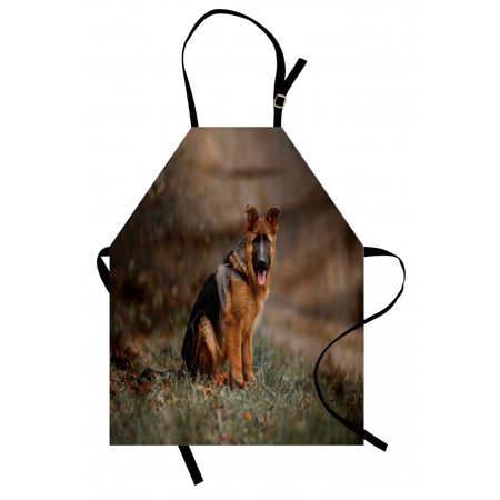 Dog Apron  Portrait of a Young German Shepherd in an Autumn Park  Unisex Kitchen Bib with Adjustable Neck for Cooking Gardening  Adult Size  Sepia Grey  by Ambesonne