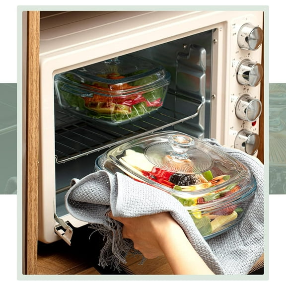 2 Pieces Glass Casserole Dish with Lid Baking Cookware for Party Oven Safe