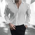 thumbnail image 3 of Camisa formal para hombre, con solapa abotonada, color negro y blanco, manga larga, cuello a rayas, ropa de trabajo para bodas, talla grande 5XL, 3 of 4