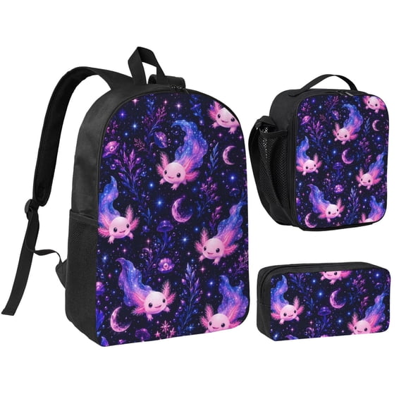 Cute Axolotl Backpack Set 3pc Including Backpack, Lunch Bag and Pen Bag Combination