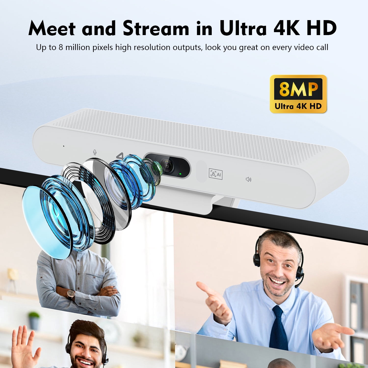 TOALLIN 4K Video Conference Camera System, AI Auto-Framing & Speaker-Tracking Webcam with Microphones and Hi-Fi Speaker, USB Plug-and-Play, Remote Control Included