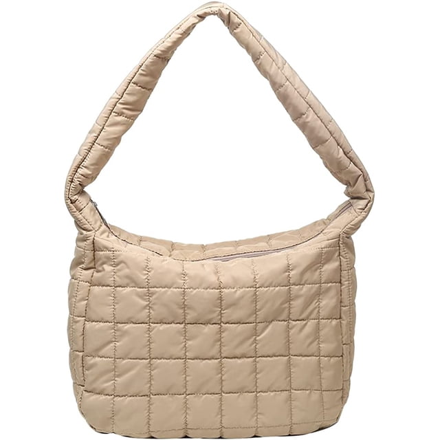 LinYooLi Quilted Tote Bags for Women Lightweight Quilted Padding Shoulder Bag Down Cotton Padded Large Tote Bags Lattice