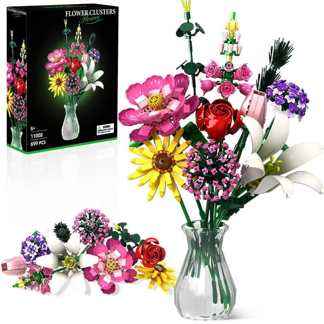 Utbttor Ramo De Flores Juego De Construcción Colección Botánica De Flores Kit De Construcción Juguetes Oficina Decoración del Hogar Día De San Valentín Cumpleaños Día De La Madre Para Él Y Ella Niños