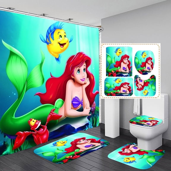 Ariel Shower Curtain, Bathroom 4 Pieces Set Toilet Lid Cover and Bath Mat, Great for Bathroom Decor 72" x 72"