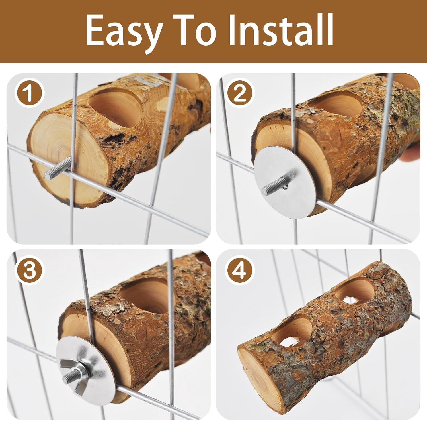 Bird Wooden Block Chewing Toy for Parrot Beak Grinding with Perch for Foraging Training