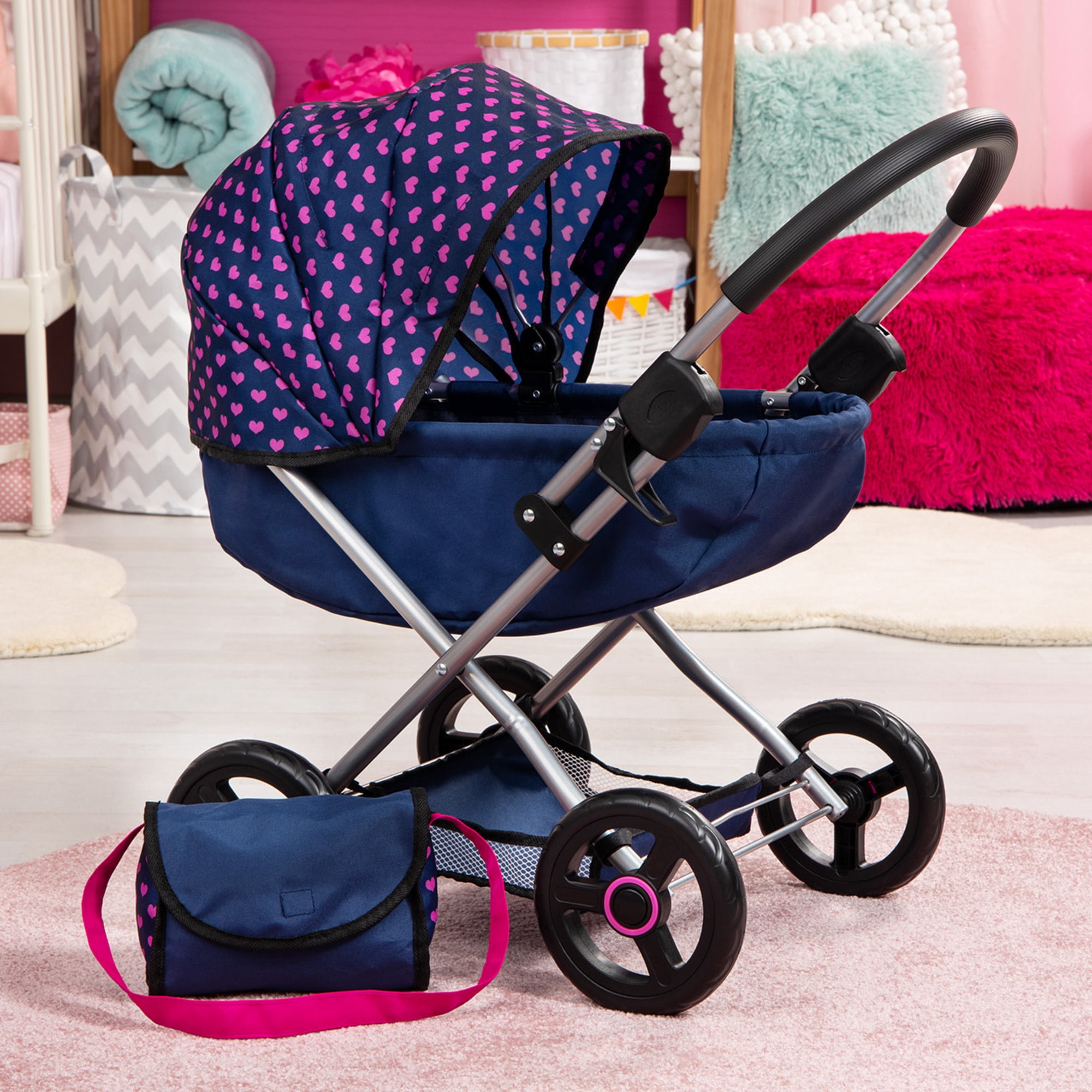 Bayer: 4-in-1 Toy Baby Doll Pram Stroller Cosy Set - Dolls Up to 18" (Blue/Purple) | Pretend | Dress up
