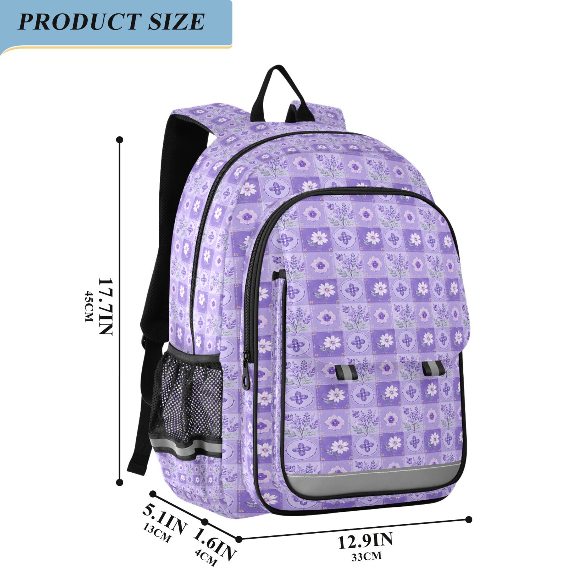 Mochila escolar para niños, unisex de 17 pulgadas, casual, con bolsillos y compartimentos, patrón de cuadros lavanda 2