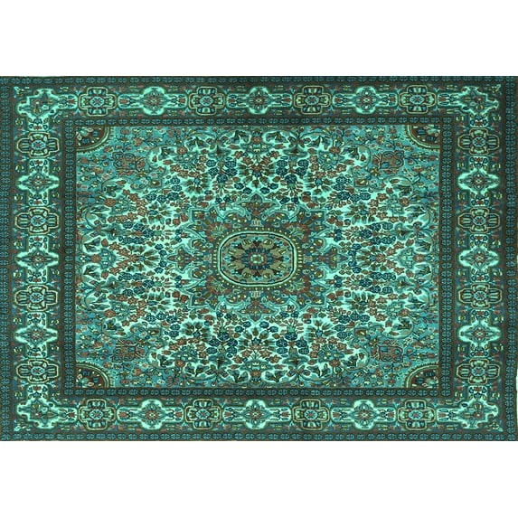Ahgly Company Machine Washable Indoor Rectangle Persian Turquoise Blue Traditional Area Rugs, 6' x 9'