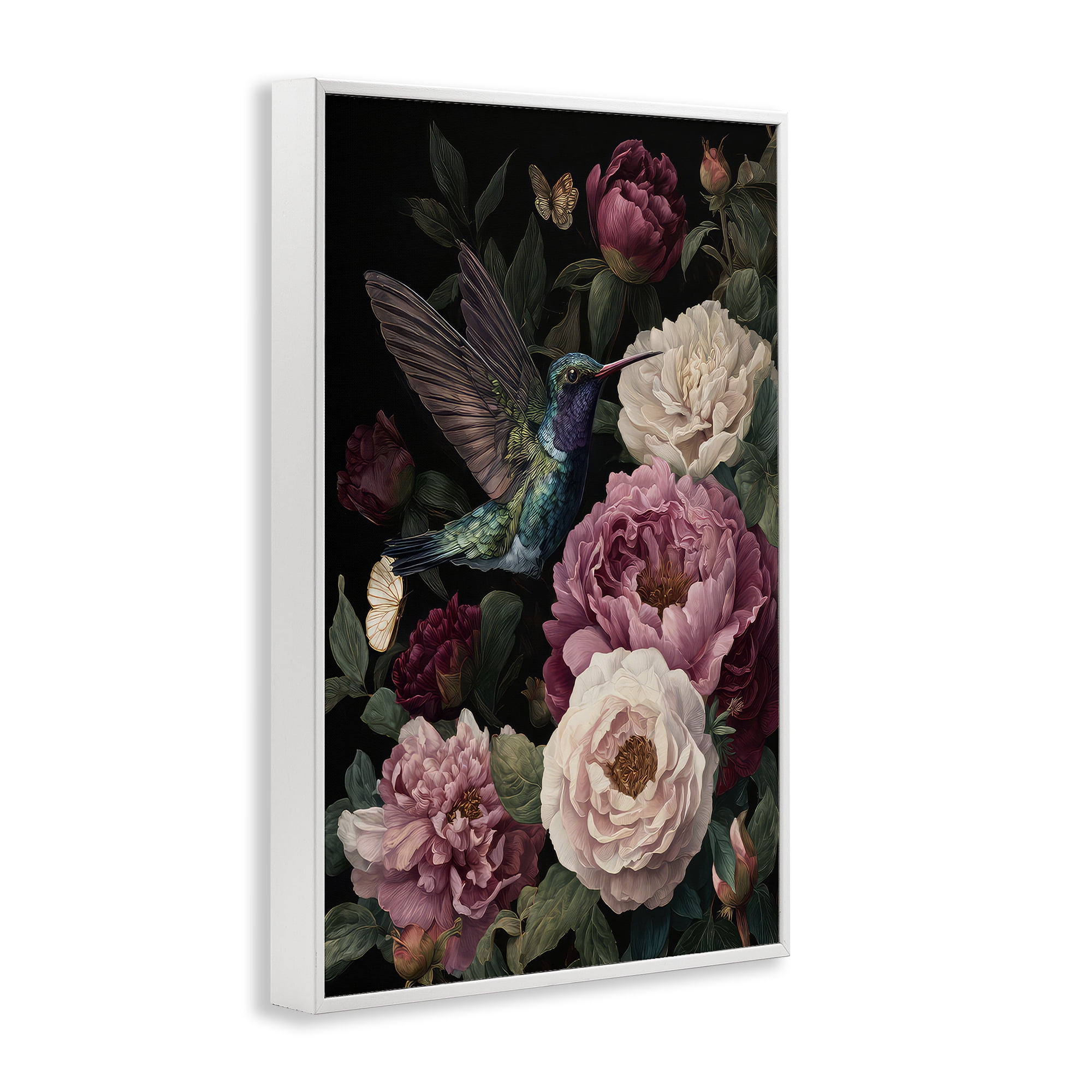 Stupell Industries Hummingbird & Lush Peonies White Framed Giclee Art, design by The Wands Want