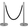 VEVOR Crowd Control Stanchion Set of 2 Pieces, Stanchion Set with 5 ft/1.5 m Black Velvet Rope, Silver Crowd Control Barrier Sturdy Concrete and Metal Base – Easy Connect Assembly