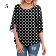 thumbnail image 3 of Qarigey Camisa de mujer Estampado de media manga Top Camisa de mujer Estampado de medio cuello Blusa informal Prendas para la parte del cuerpo puntos blancos negros S, 3 of 4