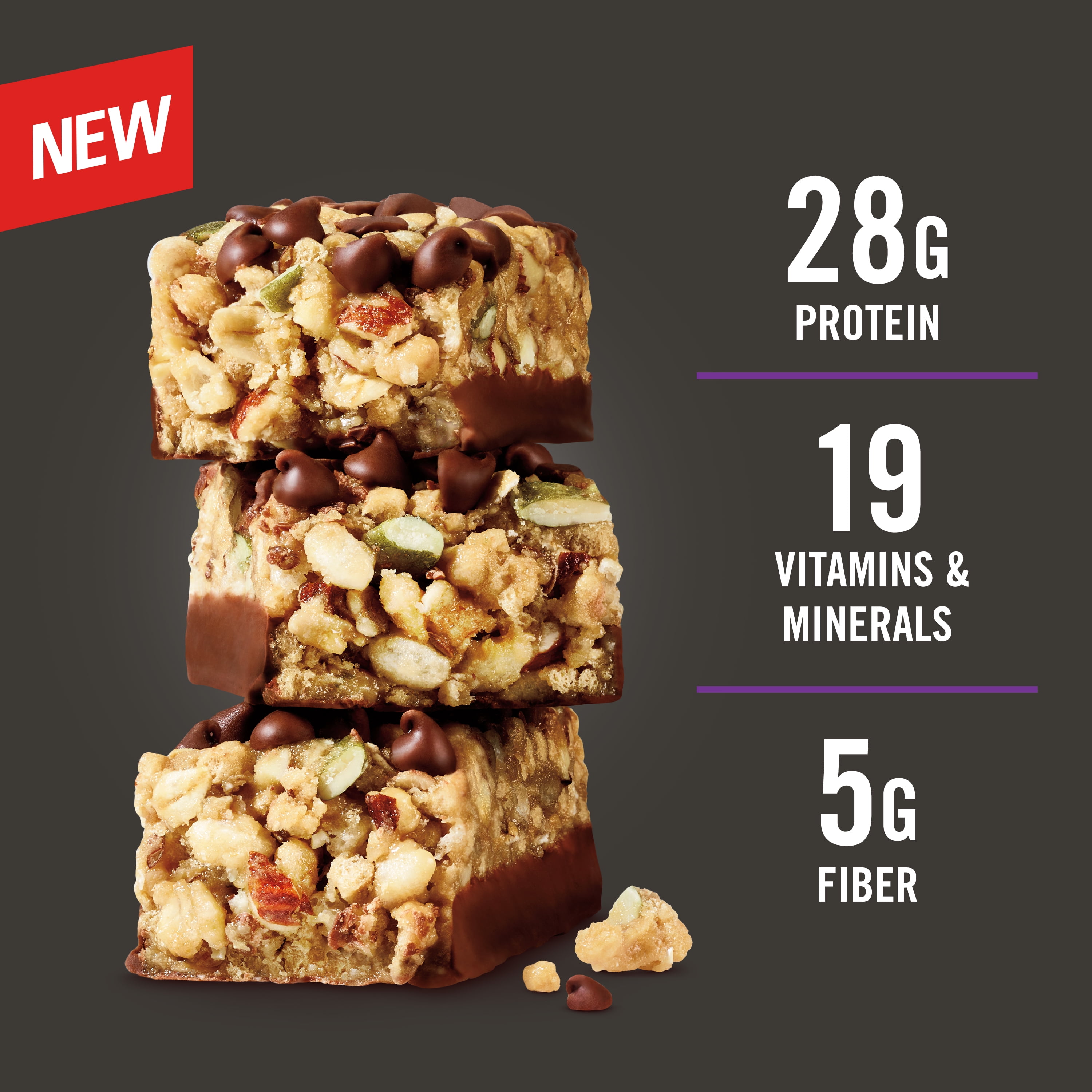 MET-Rx Big 100 Protein Bars, Granola Chocolate Chip Meal Replacement Bars, 4 Ct