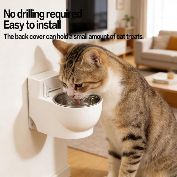 Toilet Water Bowl for Cats, Cat Water Dispenser, Wall-Mounted Toilet-Design Water Dispenser with Stainless-Steel Bowl & Lid, Novel Cat Feeder