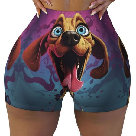 Workout Shorts Women  Cartoon Big-Eyed Dog Biker Shorts for Women Running Gym Spandex Shorts Tummy Control
