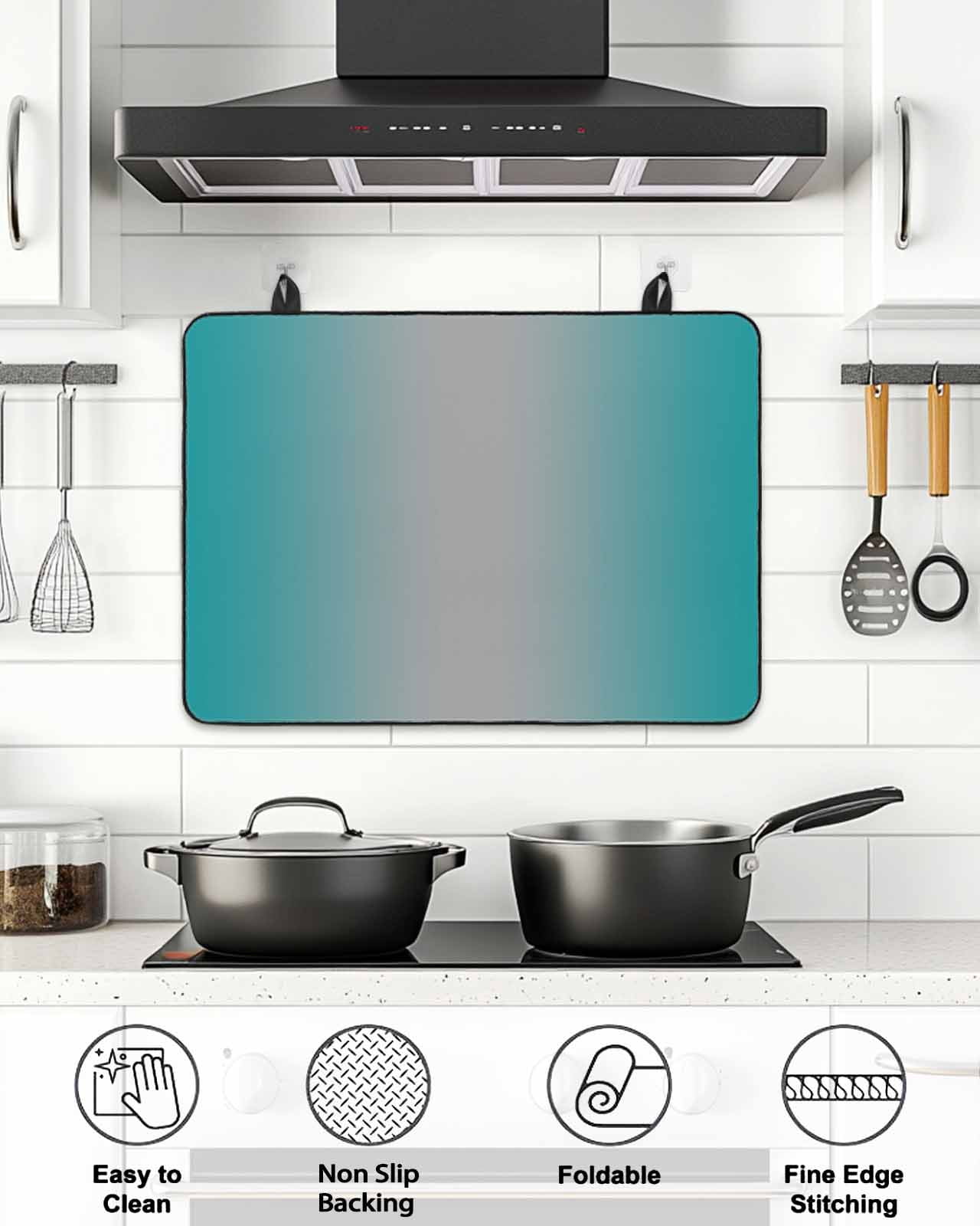 Stove Top Covers for Electric Stove, Teal Grey Ombre Glass Stovetop Cover Protector, Gradient Contemporary Abstract Art Induction Cooktop Protector Oven Mat for Kitchen Countertop 31"x24"