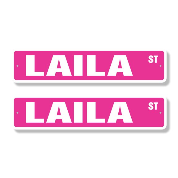 LAILA Classic Street Sign (2 Pack) Childrens Name Room Sign Road Sign | 4" X 18" Plastic Address Sign