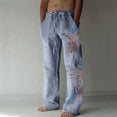 thumbnail image 2 of Summer Savings! Stamzod Summer Men's Cotton Linen Clearance Casual Pants Vintage Print Loose Wide Leg Pants Plus Size Open Bottom Joggers Sweatpants With Pockets, 2 of 7
