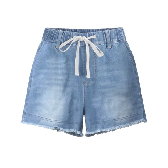 ZIXKCGDSE Denim Shorts Women Drawstring Elastic Waist Jean Shorts with Pockets Going Out Size M