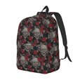 thumbnail image 1 of Disketp Skull and Red Roses print Canvas Backpack Lightweight Travel Daypack Student Rucksack Laptop Backpack-Medium, 1 of 5