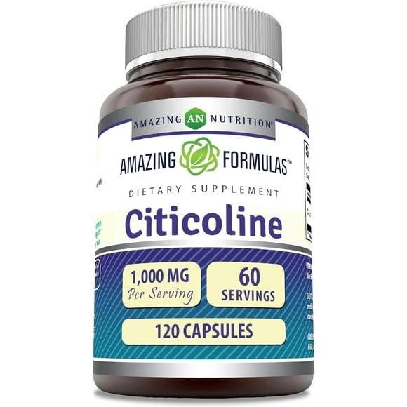 Amazing Formulas Citicoline 250 Mg par Portion 120 Capsules par Supplément Sans-ogm Sans Gluten Fabriqué aux États-Unis