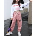 thumbnail image 3 of Girls' Drawstring Cargo Jogger Pants Multiple Pockets Elastic Cuff Casual Pants for 3-12 Years Old, 3 of 8