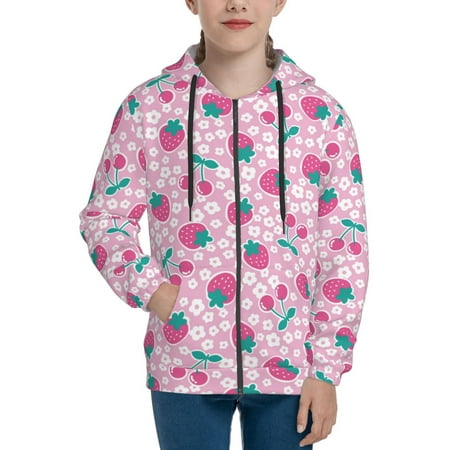 

Hoodies for Teen Girls Boys Cute Berry Strawberry Flower Long Sleeve Youth Kids Essentials Zip Up Hoodie Lghtweight Fashion Hoodies & Sweatshirts Jacket Fall Winter Outfits Tops