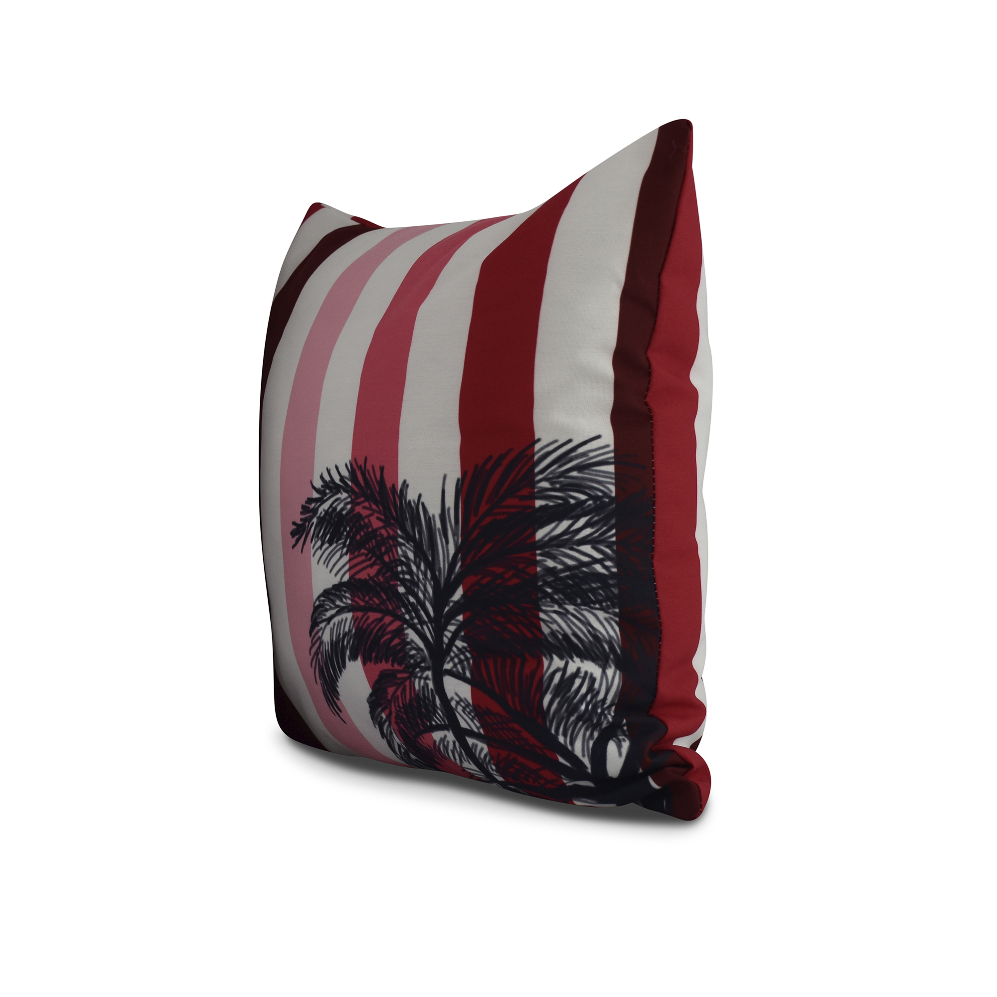 Simply Daisy, 16 x 16Inch, Thin Stripe Palm, Stripe Print Pillow, Red