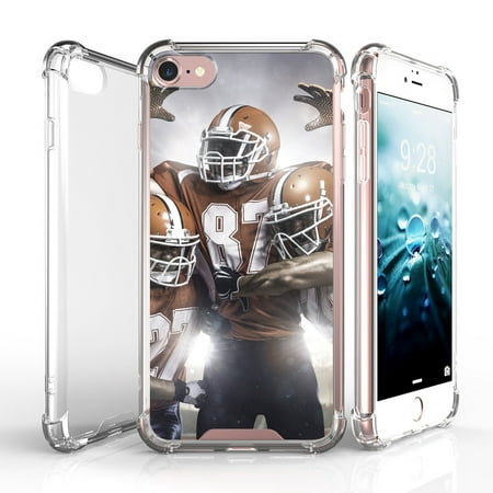 [Case for Apple iPhone 7 PLUS(+)] + Tempered Glass Screen Protetor  [CLEAR HARD TPU PROTECTIVE BUMPER] Case Football Sports