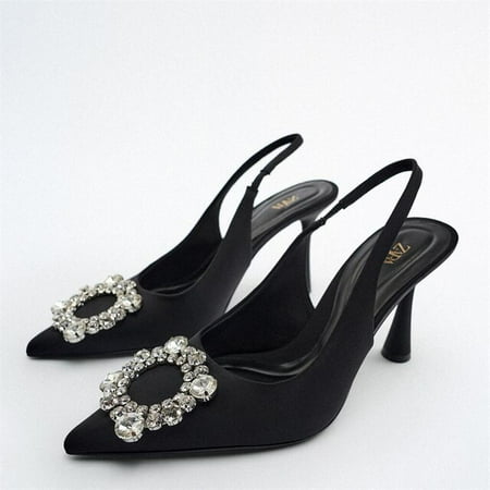 

ZARF Fashion Transparent PVC Pumps Elegant Round Rhinestone Sandals Woman Sexy Party Pumps Stiletto Pointed Toe Slingback Heels