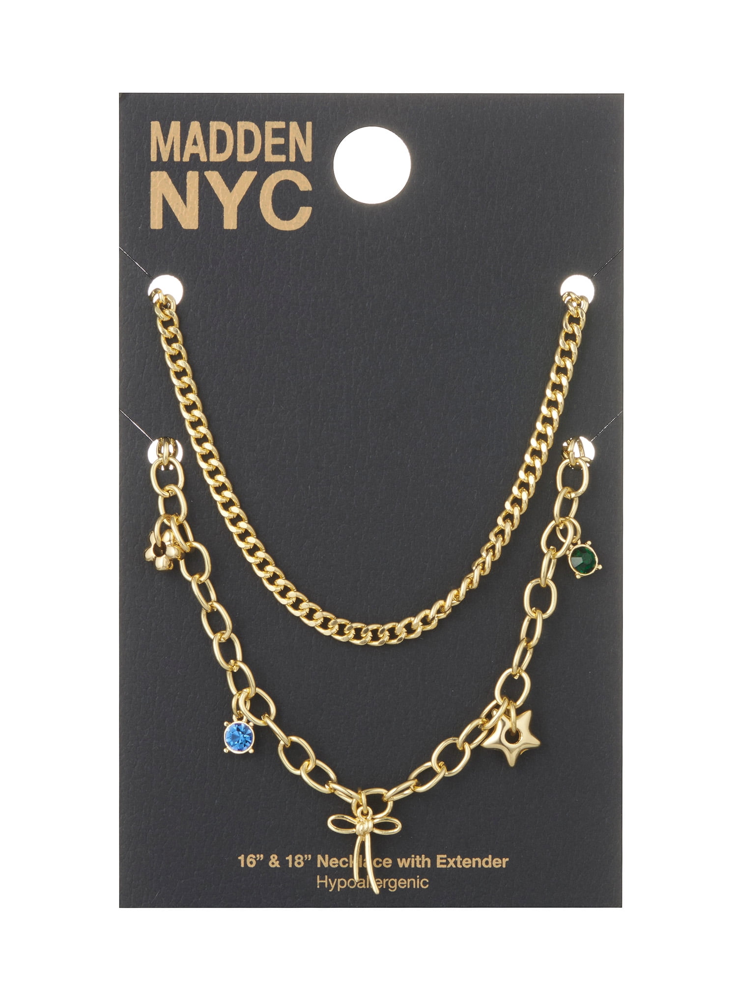 Madden NYC Women's Fashion Gold-Tone Romantic Bow Mixed Charm Bib Necklace 2-Piece Set