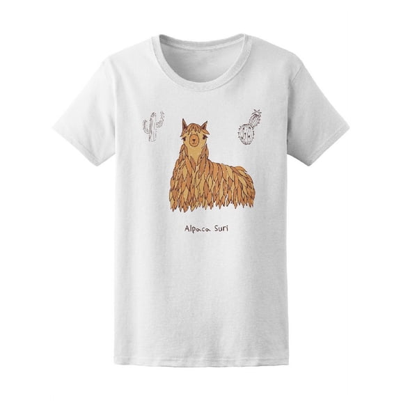 Alpaca Suri Hand Drawn T-Shirt Women -Image by Shutterstock, Female Large