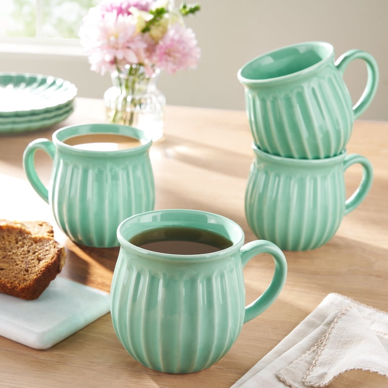 The Pioneer Woman Colette 12-Ounce Stoneware Mugs, Green, Set of 4