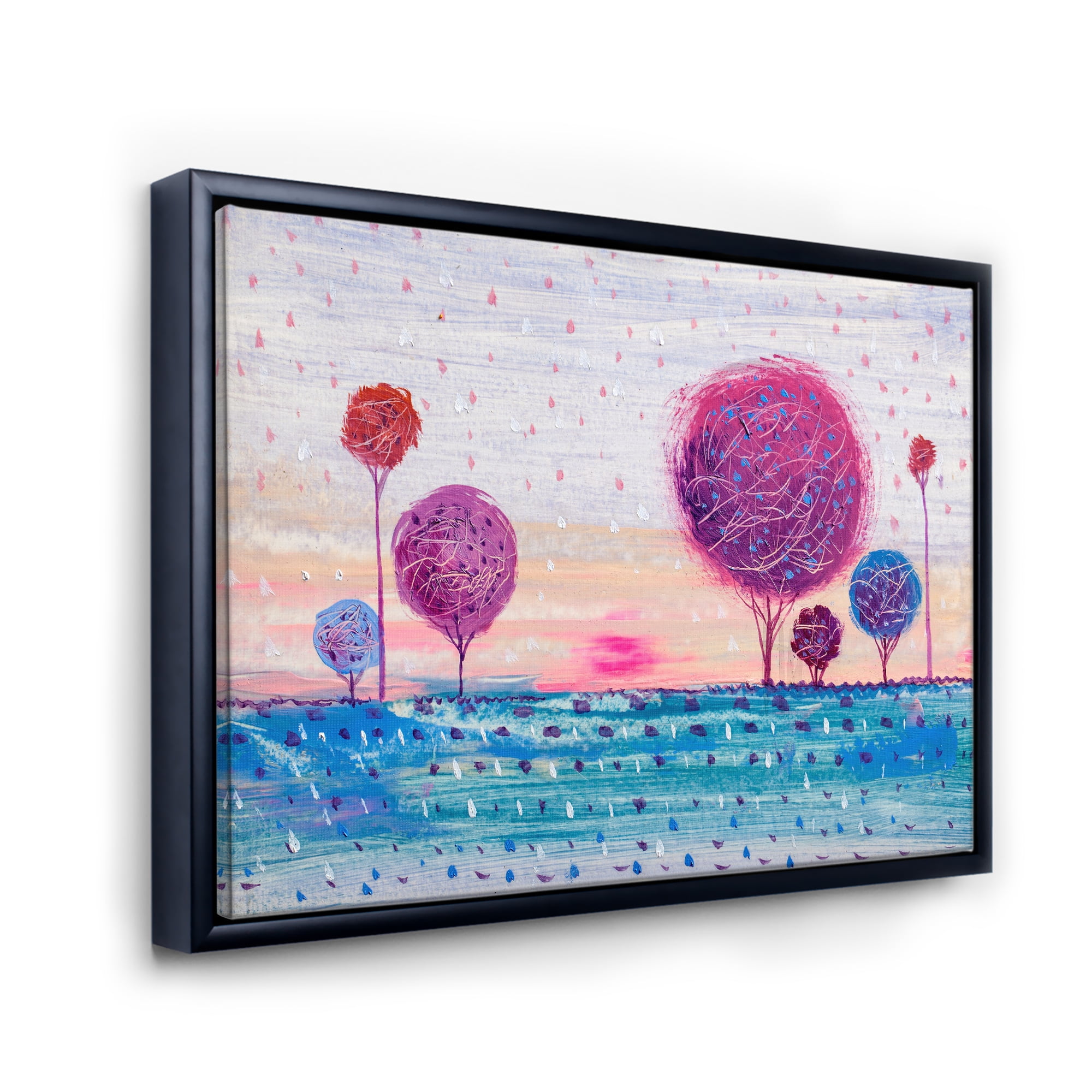 Designart 'Purple Coloured Tree Impression Landscape II' Modern Framed Canvas Wall Art Print