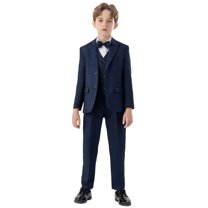 ZACPNCV Boy's Slim Fit Formal Suits 5 Piece Outfit for Ring Bearers Kids Dress Toddler Boy Tuxedo Homecoming Suits for Boys Navy 11-12 Years