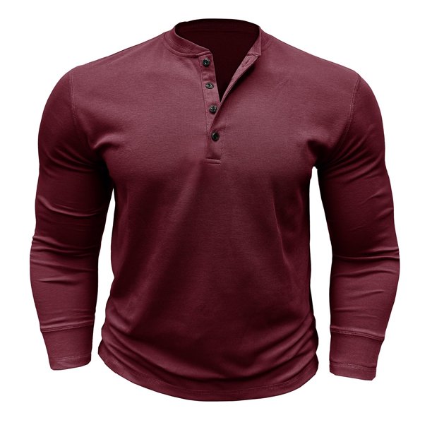 Camiseta de manga larga con botones y color liso para hombre, para otoño, mezcla de poliéster, cómoda e informal, varias tallas disponibles.