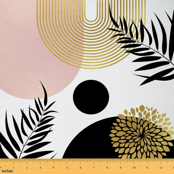 Homewish Modern Geometric Lines Fabric by the Yard 1 Yard,Retro Dahlia Leaves Home Decor Fabric by the Yard,Pink Gold White Sewing Fabric For Men Women,Ultra Soft Home Decor