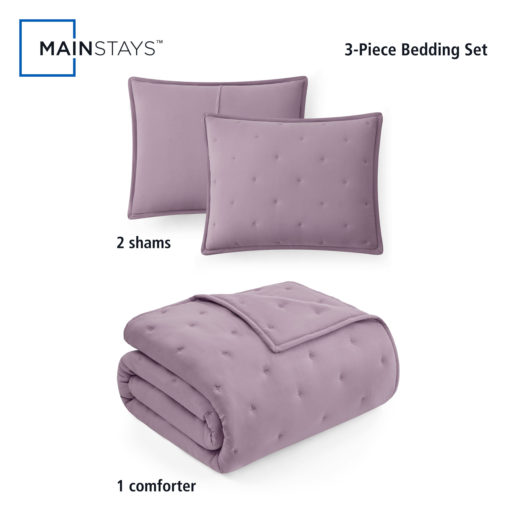 Mainstays Full/Queen Comforter Set, Soft Lightweight & All Season, 3-Piece, Hazy Purple