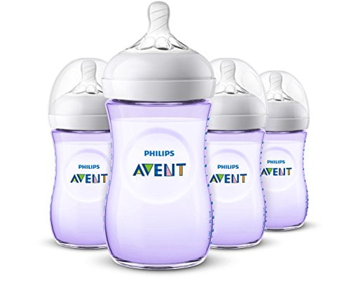 Philips Avent Natural Baby Bottle, Purple, 9oz, 4pk, SCF013/43