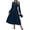 Navy Blue, variant on Women's Pleated Round Neck Long Sleeve Belted Dress in Silhouette 100% Polyester for Everyday Wear Elegant Comfortable