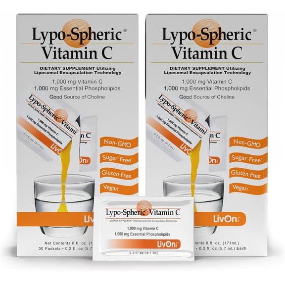 LivOn Laboratories Lypo–Spheric Liposomal Vitamin C Supplement 1000mg for Immune Support, 60 Packets