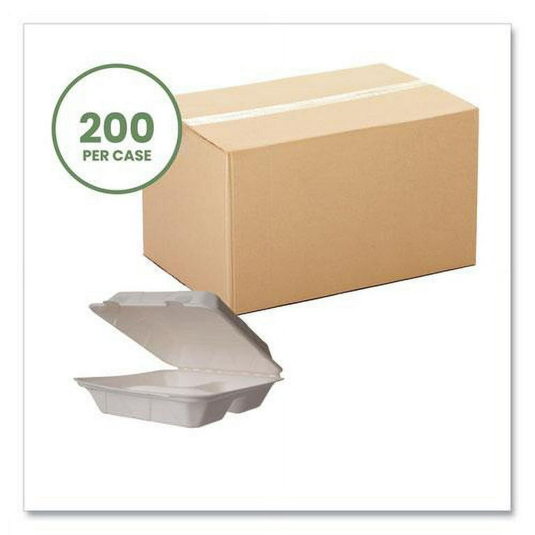 Nourish Molded Fiber Takeout Containers, 3-Compartment, 5 x 9 x 2, White, Sugarcane, 200/Carton Nourish Molded Fiber Takeout Containers, 3-Compartment, 5 x 9 x 2, White, Sugarcane, 200/Carton
