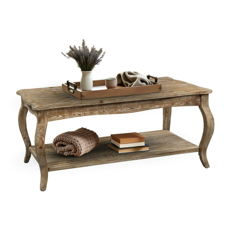 Alaterre Furniture Rustic Coffee Table with Open Shelf, Driftwood