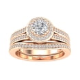 thumbnail image 1 of Certified 1.00ctw Diamond Halo Bridal Set Engagement Ring in 10k Rose Gold, 1 of 5
